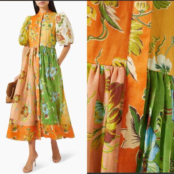 ALEMAIS Hotel Lamu Spliced Floral Shirt Midi Dress Size US 6 AU 10 - Picture 11 of 14